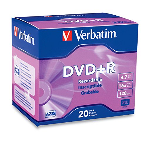 Product Cover Verbatim 4.7GB up to 16x Recordable Disc DVD+R, 20-Disc Slim Case 95038