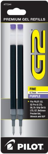 Product Cover Pilot G2 Gel Ink Refill, 2-Pack for Rolling Ball Pens, Fine Point, Purple Ink (77244)
