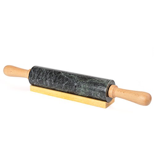 Product Cover Creative Home Deluxe Natural Green Marble Rolling Pin with Wooden Cradle, 18