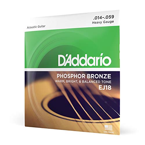 Product Cover D'Addario EJ18 Phosphor Bronze Acoustic Guitar Strings, Heavy (1 Set) - Corrosion-Resistant Phosphor Bronze, Offers a Warm, Bright and Well-Balanced Acoustic Tone and Comfortable Playability
