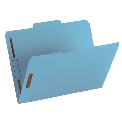 Product Cover Smead Fastener File Folders, Letter Size, 1/3 Cut Reinforced Tab, Two Fasteners in Positions #1 and #3, Blue, 50 Per Box (12040)