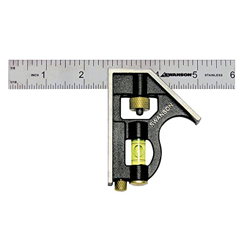 Product Cover Swanson Tool TC130 6-Inch Combo Square (Cast Zinc Body, Stainless Steel Ruler and Brass Bolt)