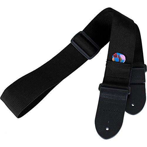 Product Cover Protec Guitar Strap with Leather Ends and Pick Pocket, Black