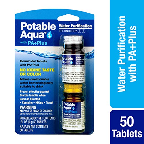 Product Cover Potable Aqua Water Purification Tablets With PA Plus - Two 50 count Bottles
