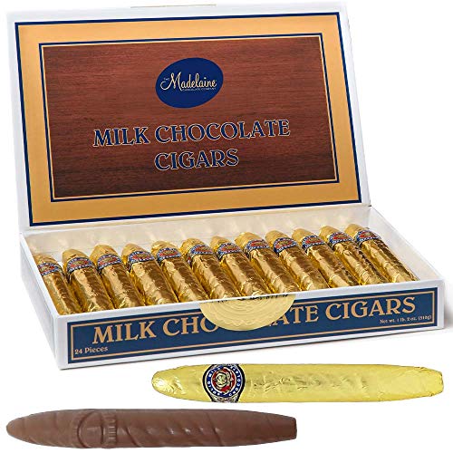 Product Cover Chocolate Cigars Gift Box - Madelaine Premium Milk Chocolate Cigars Wrapped In Gold Italian Foil - 24 Cigars