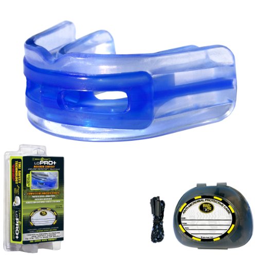 Product Cover Brain-Pad LoPro+ Double Laminated Strap/Strapless Combo in one Adult Mouthguard (Blue/Clear)