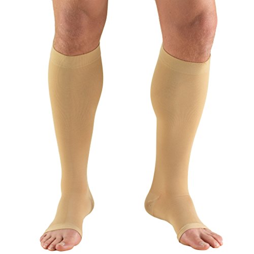 Product Cover Truform 20-30 mmHg Compression Stocking for Men and Women, Knee High Length, Open Toe, Beige, Medium