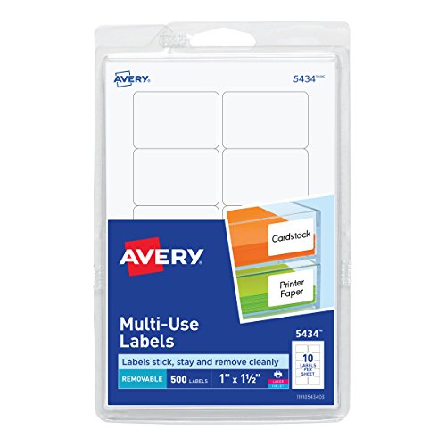 Product Cover Avery Self-Adhesive Removable Labels, 1 x 1.5 Inches, White, 500 per Pack (05434)