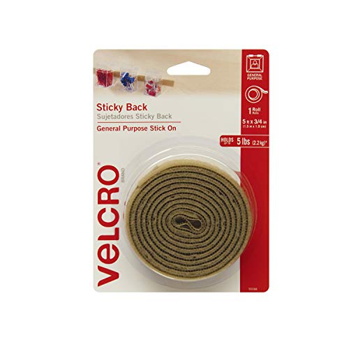 Product Cover VELCRO Brand - Sticky Back Hook and Loop Fasteners - Peel and Stick Permanent Adhesive Tape Keeps Classrooms, Home, and Offices Organized - Cut-to-Length Roll |  5ft x 3/4in Roll | Beige