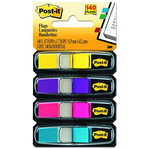 Product Cover Post-it Flags, Assorted Bright Colors, 1/2-Inch Wide, 35/Dispenser, 4-Dispensers/Pack