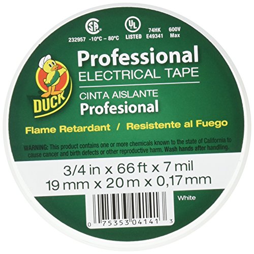 Product Cover Duck Brand 300877 Professional Grade Electrical Tape, 3/4-Inch by 66 Feet, Single Roll, White