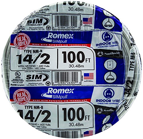 Product Cover Southwire 28827423 100' 14/2 with ground Romex brand SIMpull residential indoor electrical wire type NM-B, White