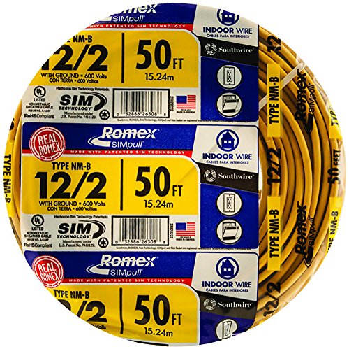 Product Cover Southwire 28828222 50' 12/2 with ground Romex brand SIMpull residential indoor electrical wire type NM-B, Yellow