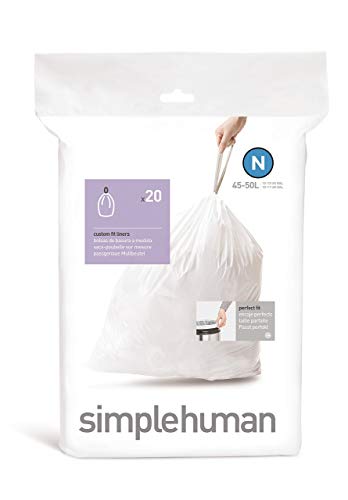 Product Cover simplehuman Code N Custom Fit Trash Can Liner, 1 Refill Pack (20 Liners), 45-50 L / 12-13 Gal