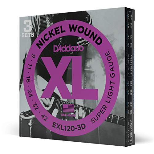 Product Cover D'Addario EXL120-3D Nickel Wound Electric Guitar Strings, Super Light, 9-42, 3 Sets