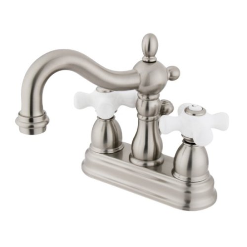 Product Cover Kingston Brass KB1608PX Heritage 4-Inch Centerset Lavatory Faucet with Porcelain Cross Handle, Brushed Nickel