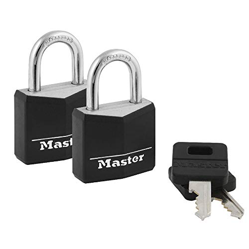 Product Cover Master Lock 131T Covered Aluminum Keyed Alike Padlocks, 2 Pack, Black