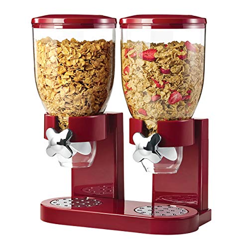 Product Cover Honey-Can-Do Double Cereal Dispenser with Portion Control, Red and Chrome