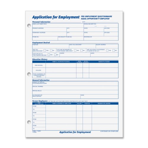Product Cover TOPS 8 1/2 x 11 Inch Employee Application 50 Sheet Pads, 2 Pack (32851)