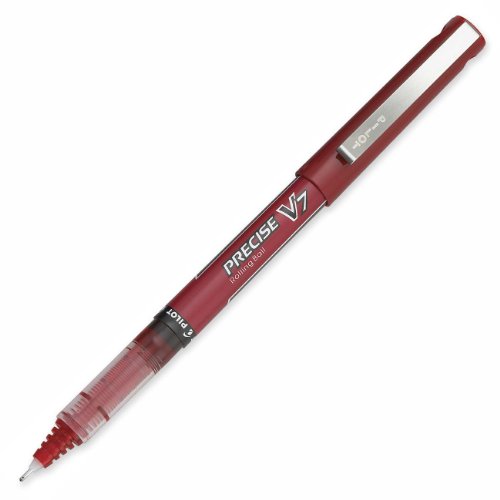 Product Cover Pilot Precise V7 Stick Rolling Ball Pen Fine Point Single Pen Red Ink (35342) Patented Precision Point Technology, Smooth Skip-Free Writing, Visible Ink Supply