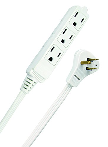 Product Cover SlimLine 2232 Angled Flat Plug Extension Cord, Space Saving Flat Design, 3 Grounded Outlets, 13-Foot, 13 Amps, 1625 Watts, 125 Volts, UL Listed, I deal For Powering House Hold Appliances, Lamps and Clocks, Neutral White Color