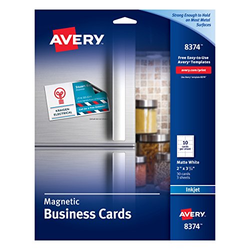 Product Cover Avery 8374 Magnetic Business Cards, 2 x 3 1/2, White, 10 Cards per Sheet (Pack of 30 Cards)
