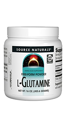 Product Cover Source Naturals L-Glutamine Powder Protein Synthesis Free Form Amino Acid Muscle Mass Glutamine Recover Aid Supports Digestive System, Immune Function, Metabolic Energy Mood Enhancement - 16oz