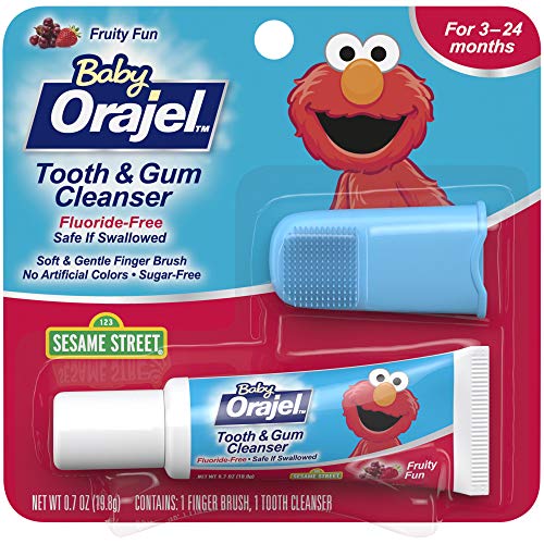 Product Cover Baby Orajel Elmo Tooth & Gum Cleanser with Finger Brush, Fruity Fun, 0.7oz