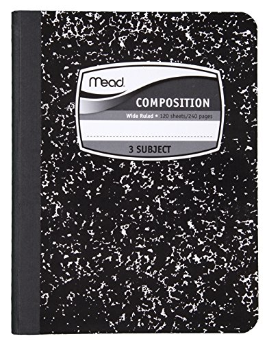 Product Cover Mead Composition Notebook, 3 Subject, Black Marble, 9.75 x 7.5 Inches (09946)