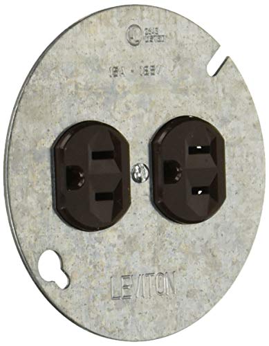 Product Cover Leviton 5042 15 Amp, 125 Volt, Duplex Receptacle On 4-Inch Cover, Zinc Plated Steel