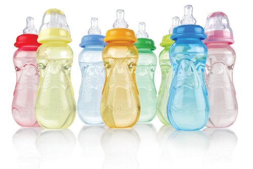 Product Cover Nuby 3-Pack Non-Drip Standard Neck Bottles, 10 Ounce, Colors May Vary