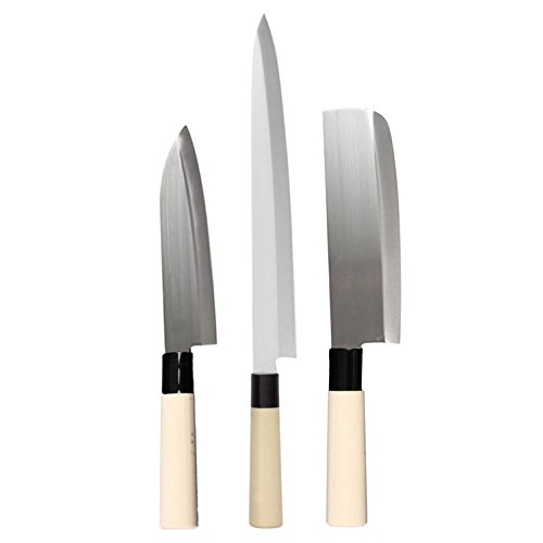 Product Cover Happy Sales HSKN-3KN01, Set of 3 Japanese Sushi Chef Knives - Sashimi-Santoku-Nakiri Knife