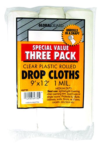 Product Cover Premier 9' x 12' 1 MIL Clear Plastic Drop Cloth Rolled, 3 Pack, 69730