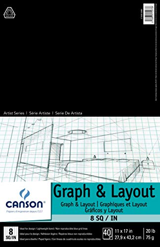 Product Cover Canson Foundation Series Graph and Layout Paper Pad with Non Reproducible Blue Grid, 20 Pound, 8 by 8 Grid on 11 x 17 Inch Paper, 40 Sheets