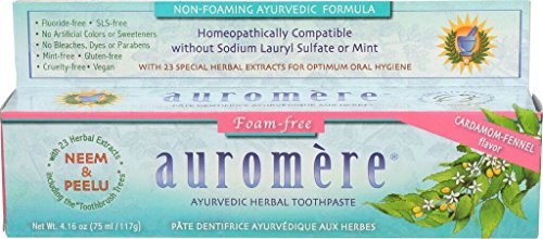 Product Cover Ayurvedic Herbal Toothpaste Foam-free Cardamom-Fennel by Auromere - Fluoride-Free, Natural, with Neem, Vegan and Sulfate-Free - 4.16 oz