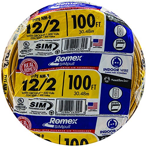 Product Cover Southwire 28828228 100' 12/2 with ground Romex brand SIMpull residential indoor electricial wire type NM-B, Yellow