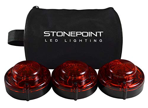 Product Cover Stonepoint Emergency LED Road Flare Kit - Set of 3 Super Bright LED Roadside Beacons with Magnetic Base - Flashing or Steady Red Lights Visible Up to 2 Miles Away - Includes Storage Bag