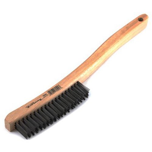 Product Cover Forney 70504 Wire Scratch Brush, Carbon Steel with Curved Wood Handle, 13-3/4-Inch-by-.014-Inch
