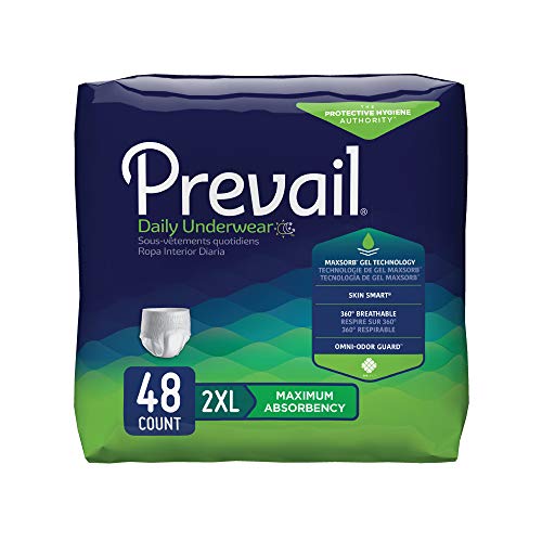 Product Cover Prevail Maximum Absorbency Incontinence Underwear XX-Large 12 Count (Pack of 4) Breathable Rapid Absorption Discreet Comfort Fit Adult Diapers