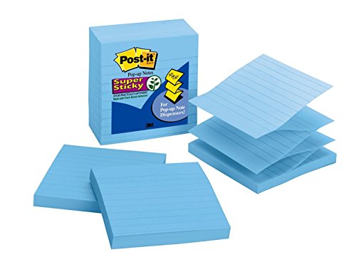 Product Cover Post-it Super Sticky Pop-up Notes, 2x Sticking Power, 4 in x 4 in, Periwinkle, Lined, 5 Pads/Pack (R440-AQSS)