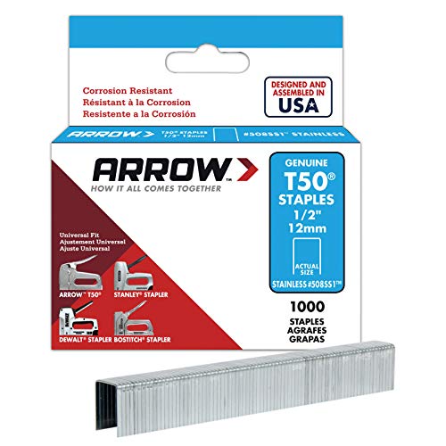 Product Cover Arrow Fastener 508SS1 Genuine T50 1/2-Inch Stainless Staples, 1,000-Pack