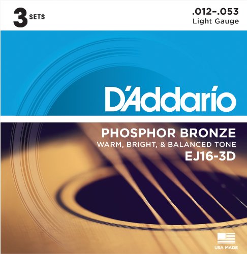 Product Cover D'Addario EJ16-3D Phosphor Bronze Acoustic Guitar Strings, Light, Pack of 3