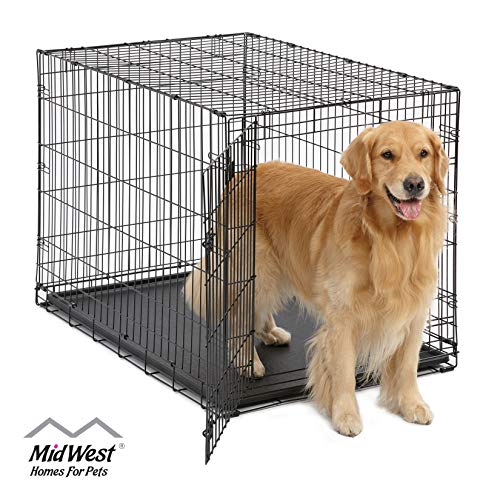 Product Cover Large Dog Crate | MidWest ICrate Folding Metal Dog Crate | Divider Panel, Floor Protecting Feet Large Dog
