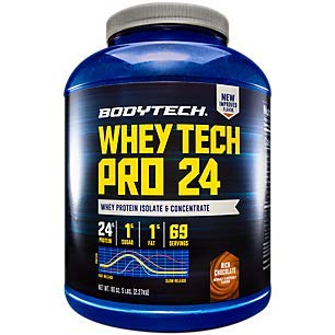 Product Cover Whey Tech Pro 24 Protein Powder Protein Enzyme Blend with BCAAs to Fuel Muscle Growth Recovery, Ideal for PostWorkout Muscle Building Rich Chocolate (5 Pound) by BodyTech