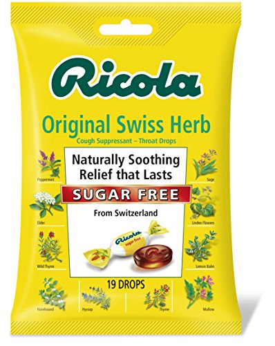 Product Cover Ricola Sugar Free Original Swiss Herb Natural Cough Suppressant Throat Drops, 19 Drops (Pack of 12), Fights Coughs Naturally, Soothes Throats