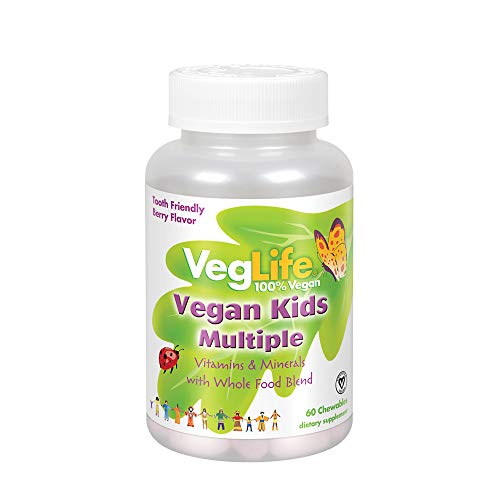 Product Cover VegLife Vegan Kids Multiple | Natural Berry Flavor Chewable Multivitamin and Mineral | Whole Food Blend w/ Spirulina | No Added Sugar | 60 Chewables