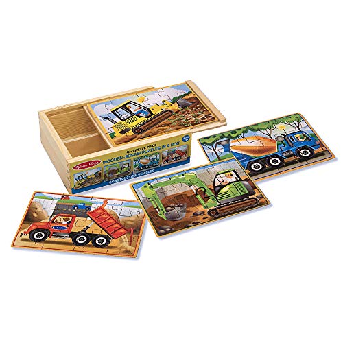 Product Cover Melissa & Doug Construction Vehicles 4-in-1 Wooden Jigsaw 12-Piece Puzzles (Beautiful Original Artwork, 48 Pieces Total, Great Gift for Girls and Boys - Best for 3, 4, 5 Year Olds and Up)
