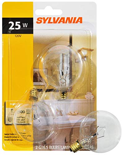 Product Cover GE Lighting Crystal Clear 17722 25-Watt, 195-Lumen G16.5 Light Bulb with Candelabra Base, 2-Pack
