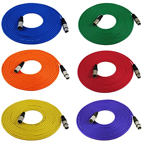 Product Cover GLS Audio 25ft Mic Cable Cords - XLR Male to XLR Female Colored Cables - 25' Balanced Mike Cord - 6 Pack