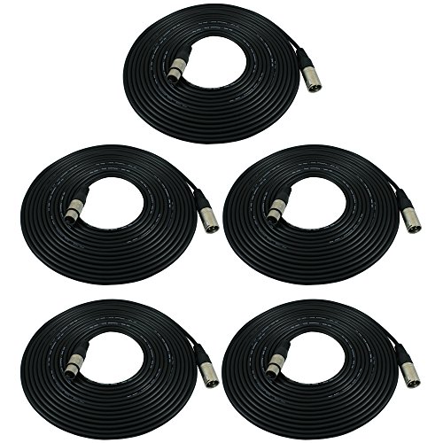 Product Cover GLS Audio 25ft Mic Cable Patch Cords - XLR Male to XLR Female Black Microphone Cables - 25' Balanced Mike Snake Cord - 5 PACK